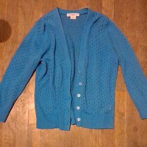 Liz Claiborne Teal Openwork Button-Front Cardigan